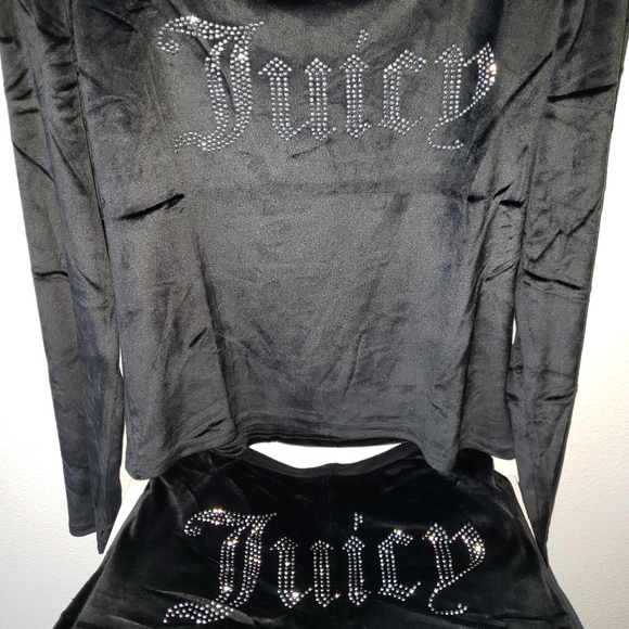 Juicy Couture Velour Set Top and Pants Black Pajama Set Women XL - Picture 10 of 11